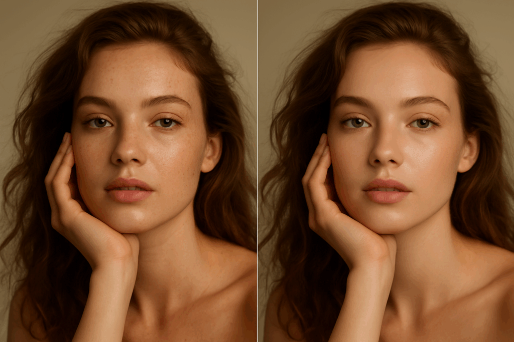 The comparison of a woman's face before and after