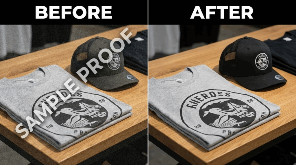 Comparison of watermark removal before and after the product image
