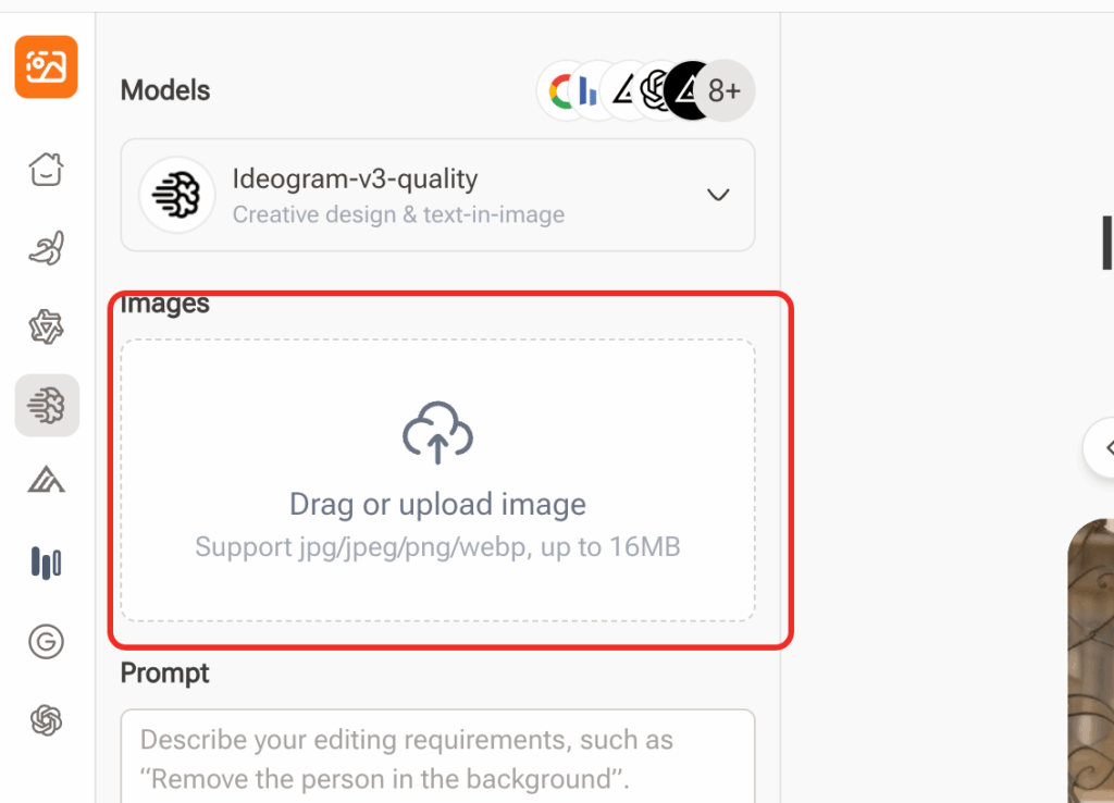 A screenshot showing an image upload box labeled Drag or upload image
