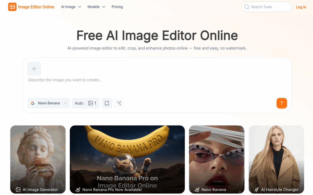 Homepage of Image Editor Online
